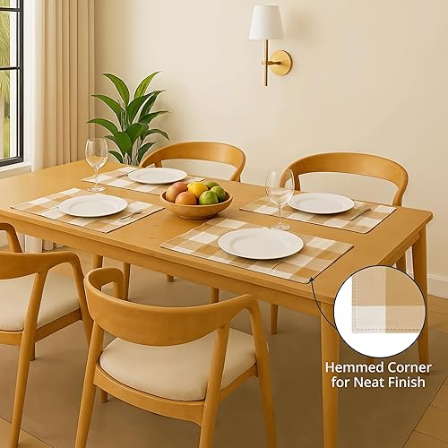 Miniatura 4 de LANE LINEN Paquete de 6 manteles individuales decorativos de algodón de 13 x 19 pulgadas, color beige