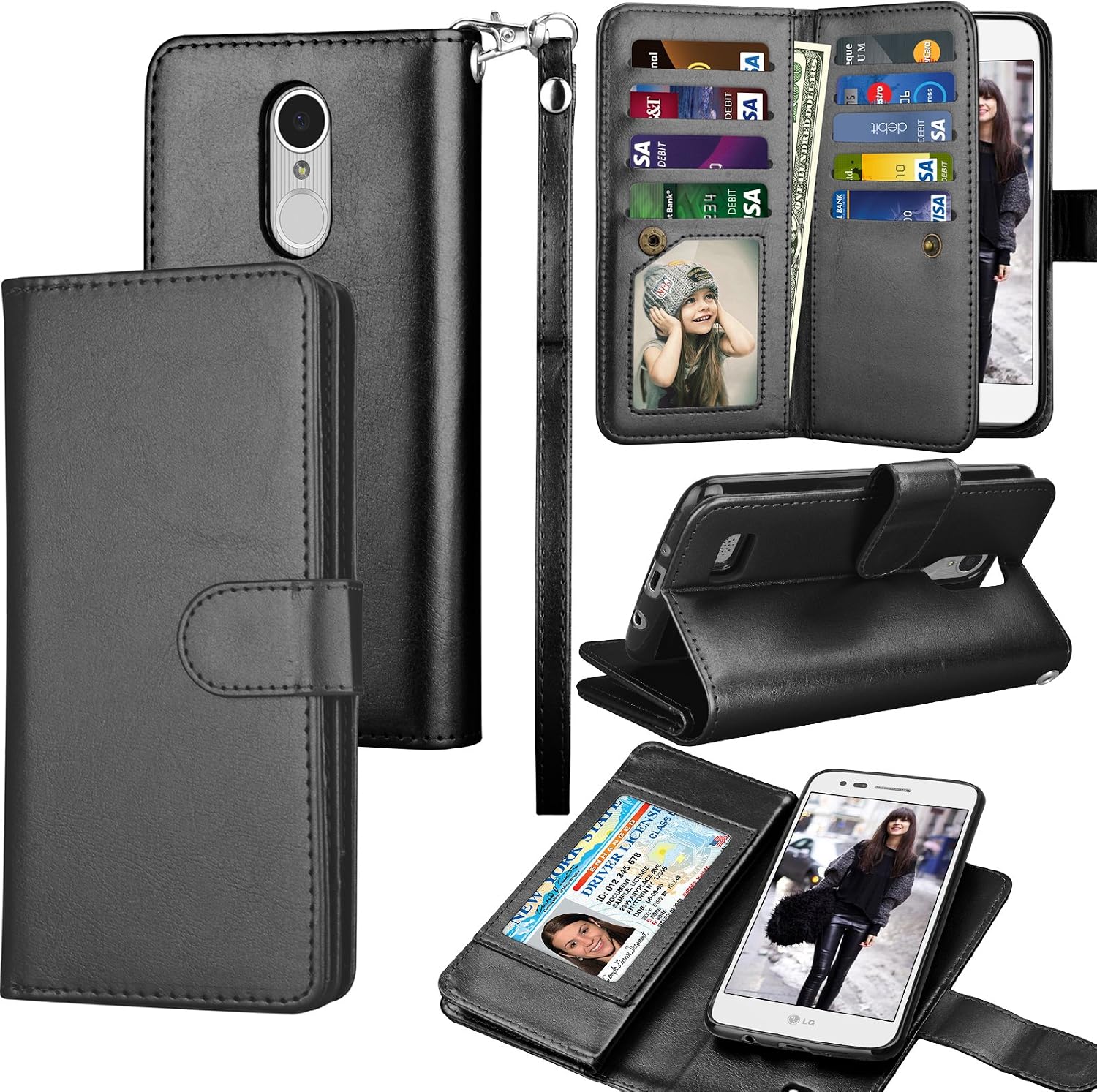 Tekcoo Compatible for LG Fortune/Phoenix 3 / LG Aristo/Risio 2 / LG Rebel 2 LTE / LV3 Wallet Case, Credit Card Slots Carrying PU Leather Folio Flip Cover [Detachable Magnetic Case] Stand -Black