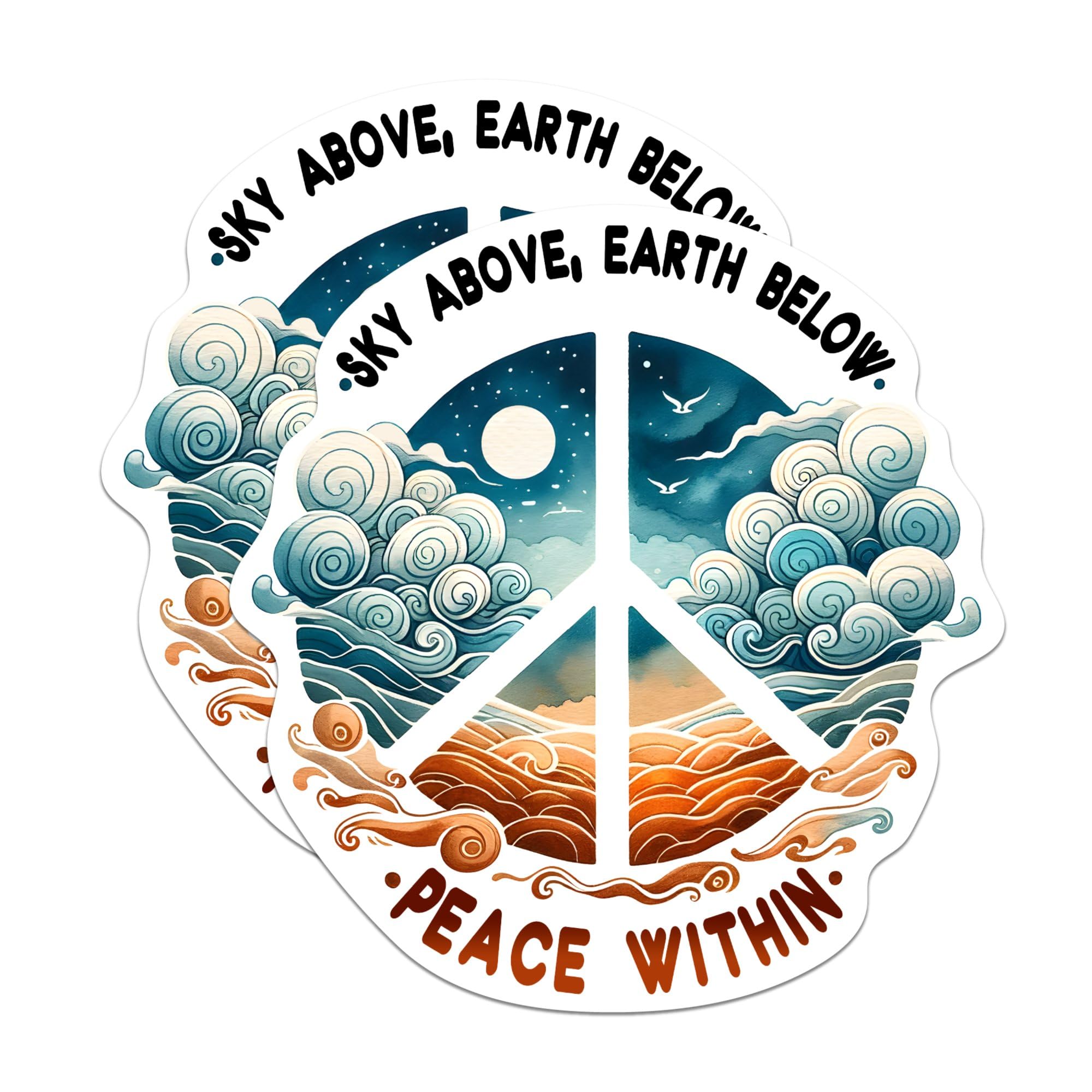 (2 Pack) Sky Above Earth Below Peace Within Magnets - Zen Peace Serenity - 5" On Longest Side - Premium Magnet - for Cars, Refrigerators, Toolboxes, Lockers- Made in USA - MAG0688