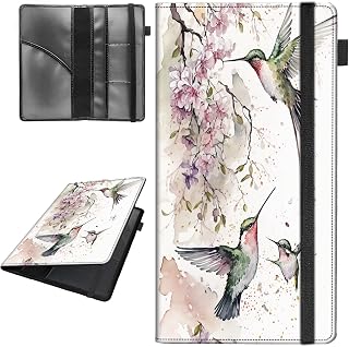 Car Registration and Insurance Holder,Leather Vehicle Glove Box Organizer Wallet for Document,Perfect for any Car,Truck,Motorcycle,Driver License,Trailer or Boat,Men & Women,Hummingbird Pink Cherrys