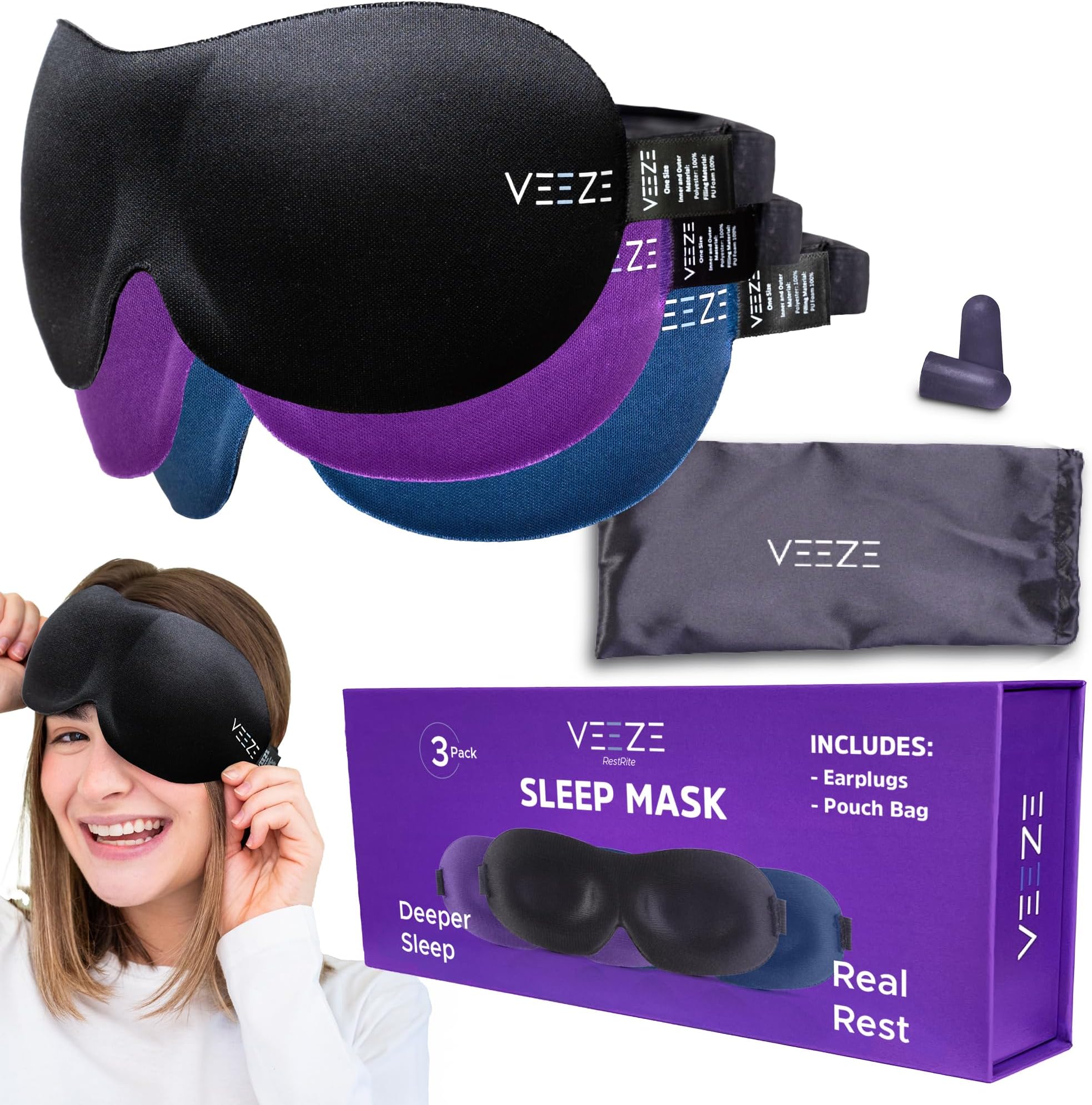 Sleep Eye Mask for Men Women 2 Pack Sleeping Mask 100