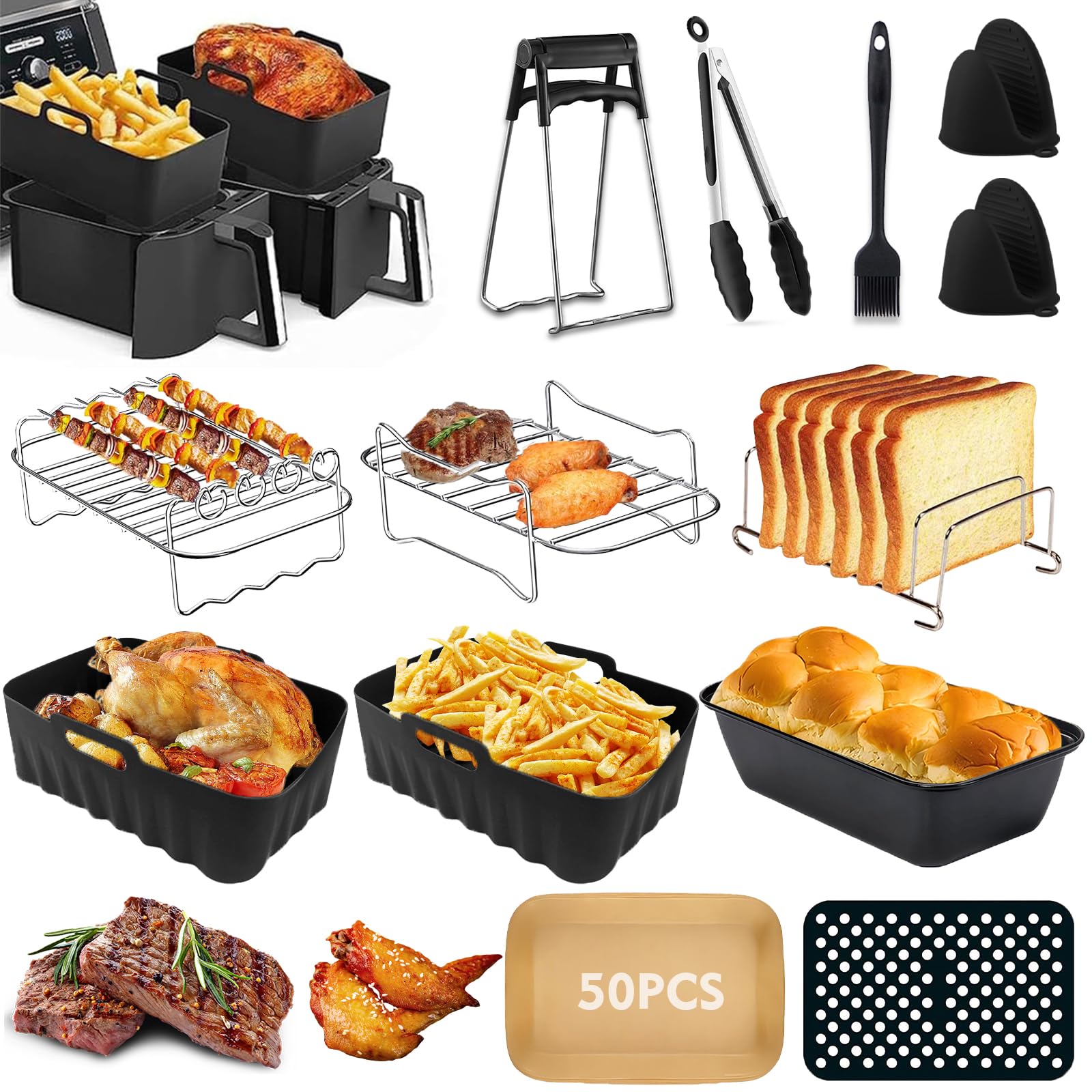 HLElUKT Ninja Heißluftfritteuse Zubehör,Airfryer Zubehör für Ninja Foodi Max Dual Zone Heißluftfritteuse AF400EU AF451EU AF300EU 7.6L-9.5L, Silikonform für Ninja heißluftfritteuse