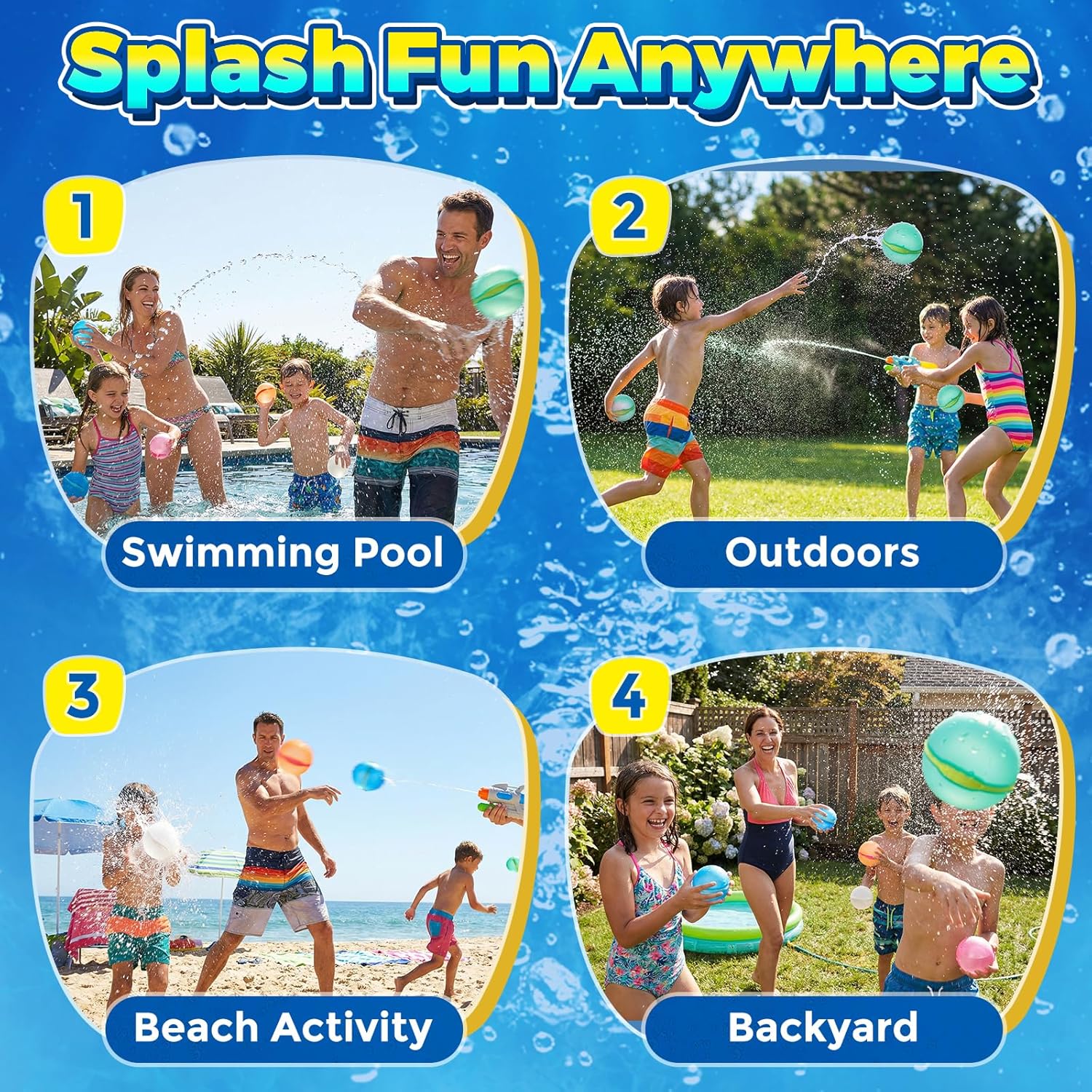 Reusable Water Balloons,24 pcs Magnetic Self Sealing Quick Refill Water Balloons for Kids,Outdoor Summer Pool Beach Water Bomb Toys Refillable Used for Water Fight Game