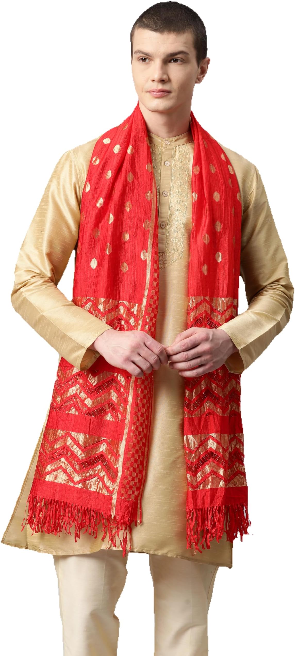 Men’s Banarasi Woven Poly Silk Dupatta | Traditional Ethnic Stole for Sherwani & Kurta Festive Wedding Wear