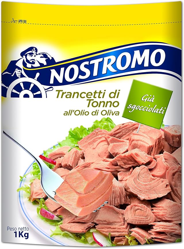Nostromo - Trancetti di tonno all'olio di oliva, 1 busta da 1kg. Facili da aprire e pronti all'uso, già sgocciolati.