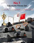 FEIERDUN Adjustable Dumbbells, 20lbs/30lbs//45lbs/70lbs/90lbs Free Weight Set with Connector, 4 in1 Dumbbells Set Used as Barbell, Kettlebells, Push up Stand, Fitness Exercises for Home Gym Suitable Men/Women