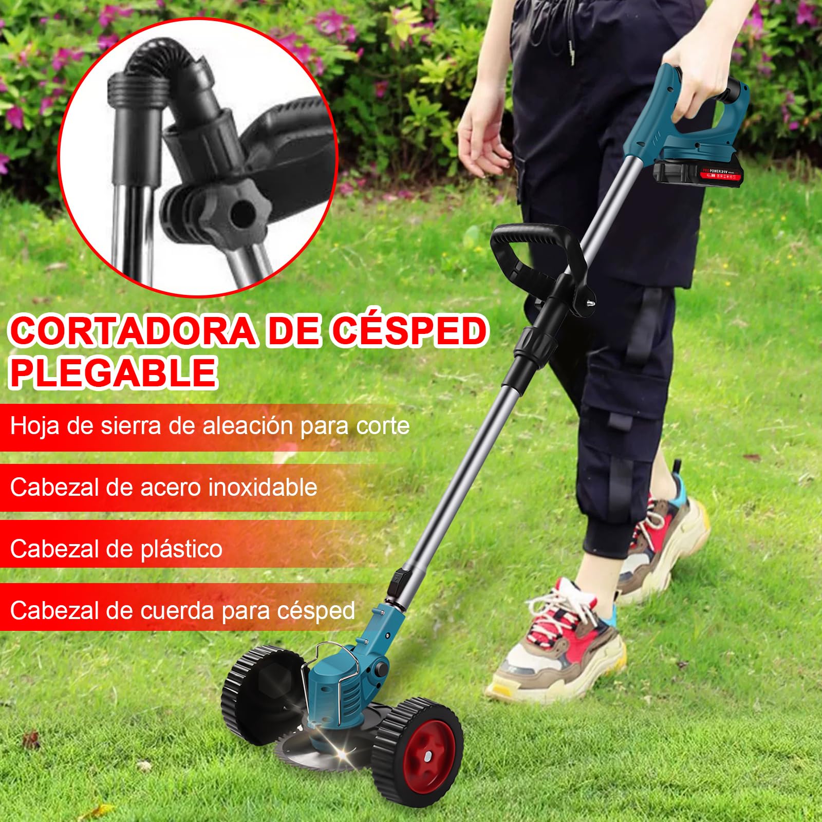 Desbrozadora eléctrica con 2 baterías, compatible con baterías de 21 V, motor sin escobillas, cortadora de césped manual, para cortar bordes