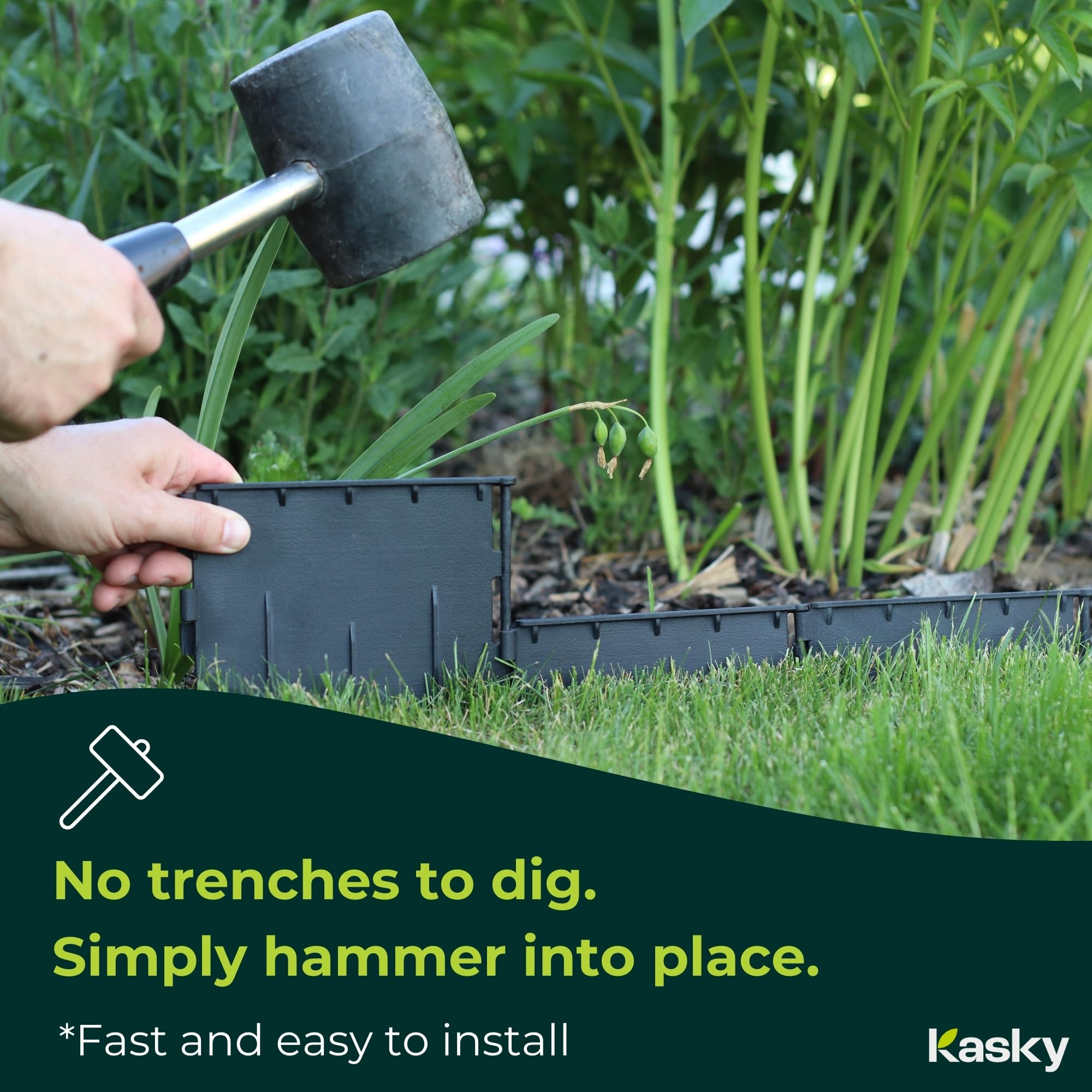 Easy to Install Lawn Edging Border - Simply Hammer into Place, No Trenches to Dig - Durable & Flexible Garden Edging - Invisible Grass & Path Edge from Recycled Plastic - 10.7 m / 35 ft Long — view 2