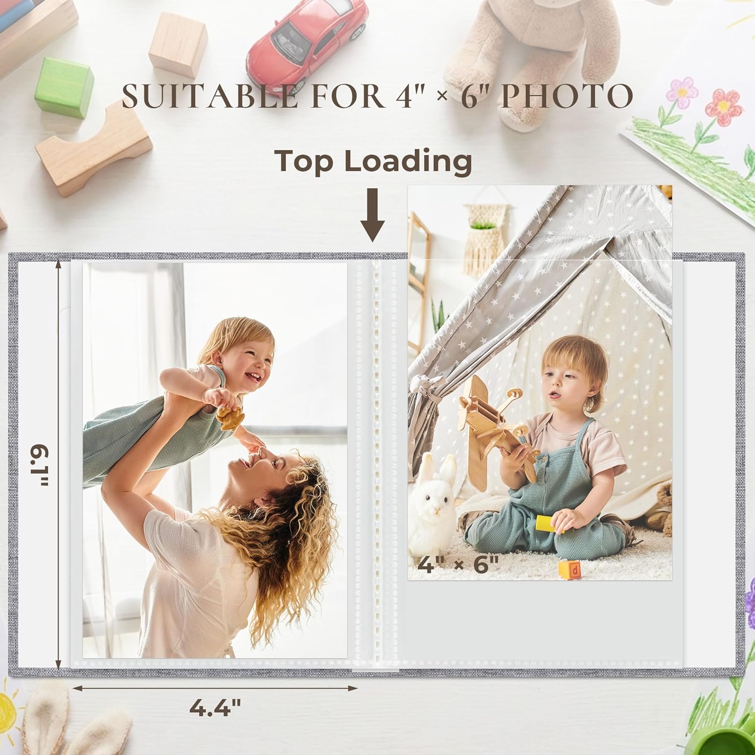 Vienrose Small Photo Album 4x6 Photos, 2 Pack Linen Cover Mini Photo Book, 26-Page Holds 52 Pictures, Baby Memory Book & Gift, Lightweight Brag Book for Photos, Artwork & Postcards Storage, Grey
