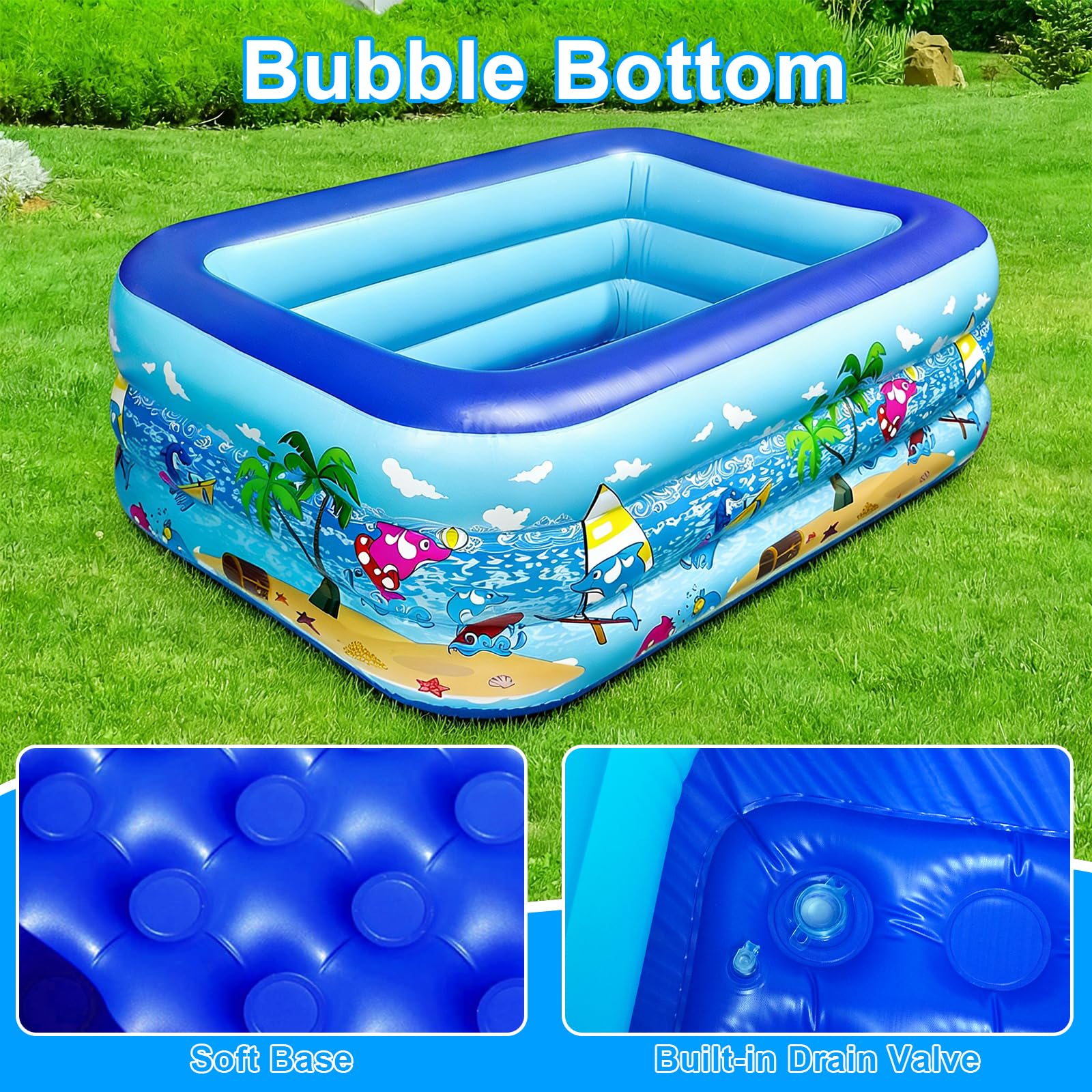 Aufblasbarer Pool 150 x 105 cm, Erweiterter Erholungsbereich für Erwachsene und Haustiere, Sommer-Wasserspiel mit Rutschfester Boden