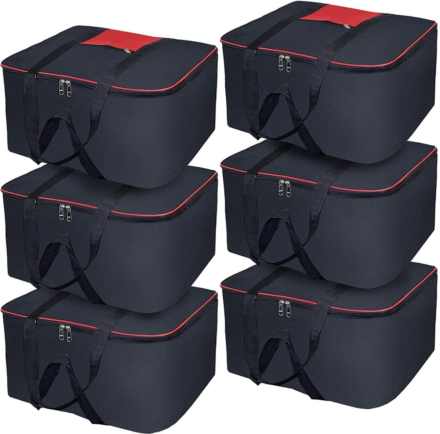 Just Mart Underbed Storage Bags | Moisture Proof Nylon Clothes Storage Organizer | Rectangular Medium Size Wardrobe Closet Bedding Storage Bags | 54 X 46 X 28 Cm | Black - Pack Of 6