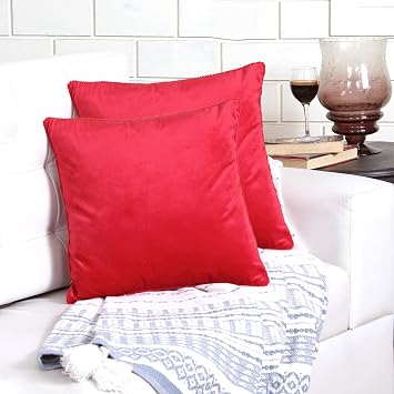 ACCENTHOME Velvet Throw Pillow Cover 18x18 Inch Pack of 2 Decorative Cushion Case for Couch Sofa Bedroom Car | Soft Silky Pillowcases Cozy Home Decor | Luxury Farmhouse Solid Red Pillow Covers