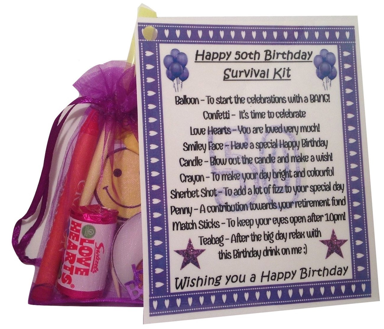 50th Birthday Gift and Card - Keepsake Novelty Survival Kit.