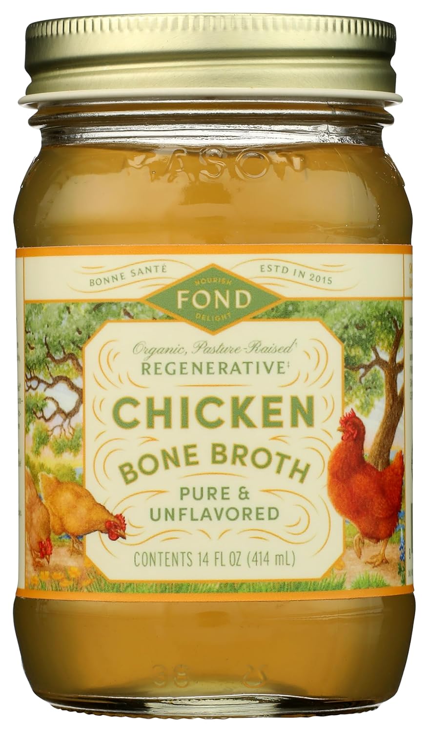 FOND Regenerative Chicken Bone Broth, 14 oz - Clean, Additive-Free for Keto & Paleo Diets