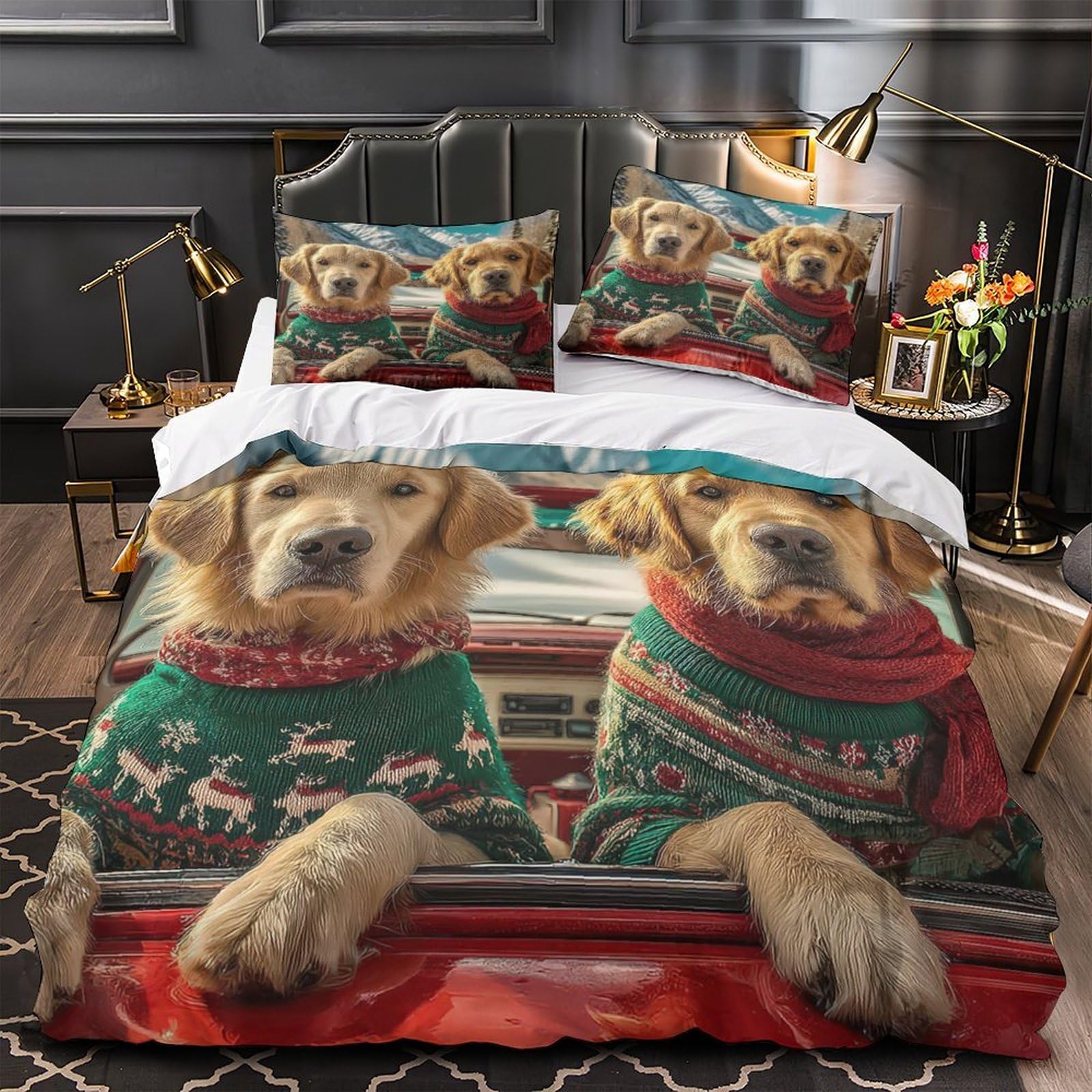 Housse de couette Noël 200x200 microfiche avec taies pour lit double