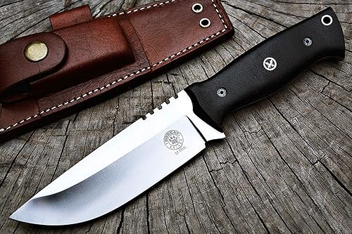 BIGCAT ROAR Cuchillo de caza hecho a mano, cuchillo de caza de hoja fija de espiga completa Bushcraft con funda y mango de madera de nogal, cuchillo