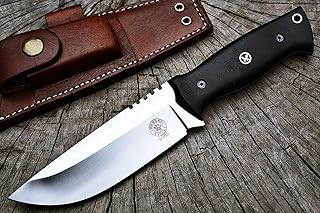 BIGCAT ROAR Handmade Hunting Knife - Bushcraft Full Tang Fixed Blade Hunting Knife with Sheath and Walnut Wood Handle - 22.8 cm Outdoor Knife - Black Panther