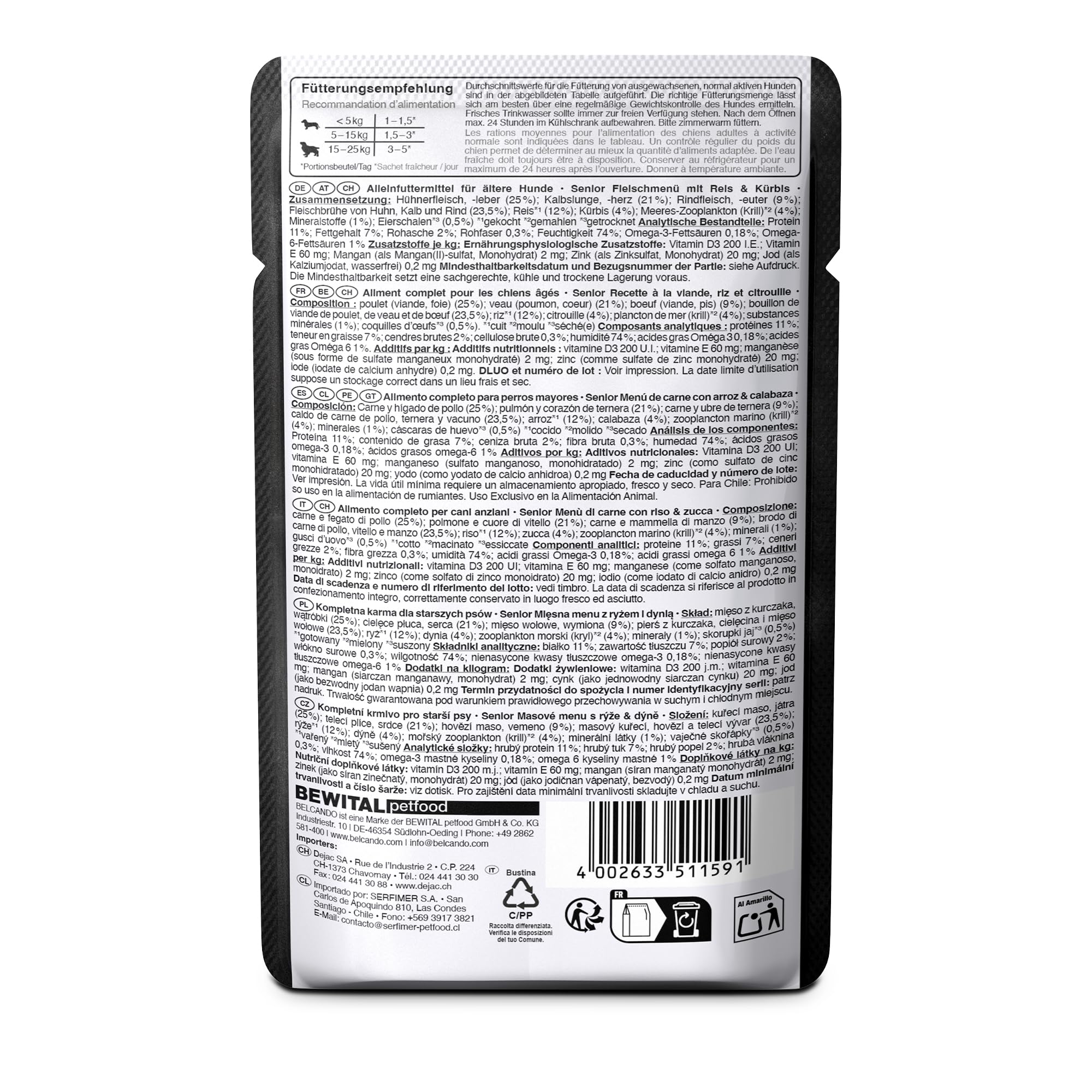 Belcando Finest Selection Senior Menú de Carne con Arroz y Calabaza | Paquete Doble | 2 x 12 x 125 g | Comida húmeda para Perros Mayores | con Importantes ácidos grasos Omega-3 | Cocido Suavemente