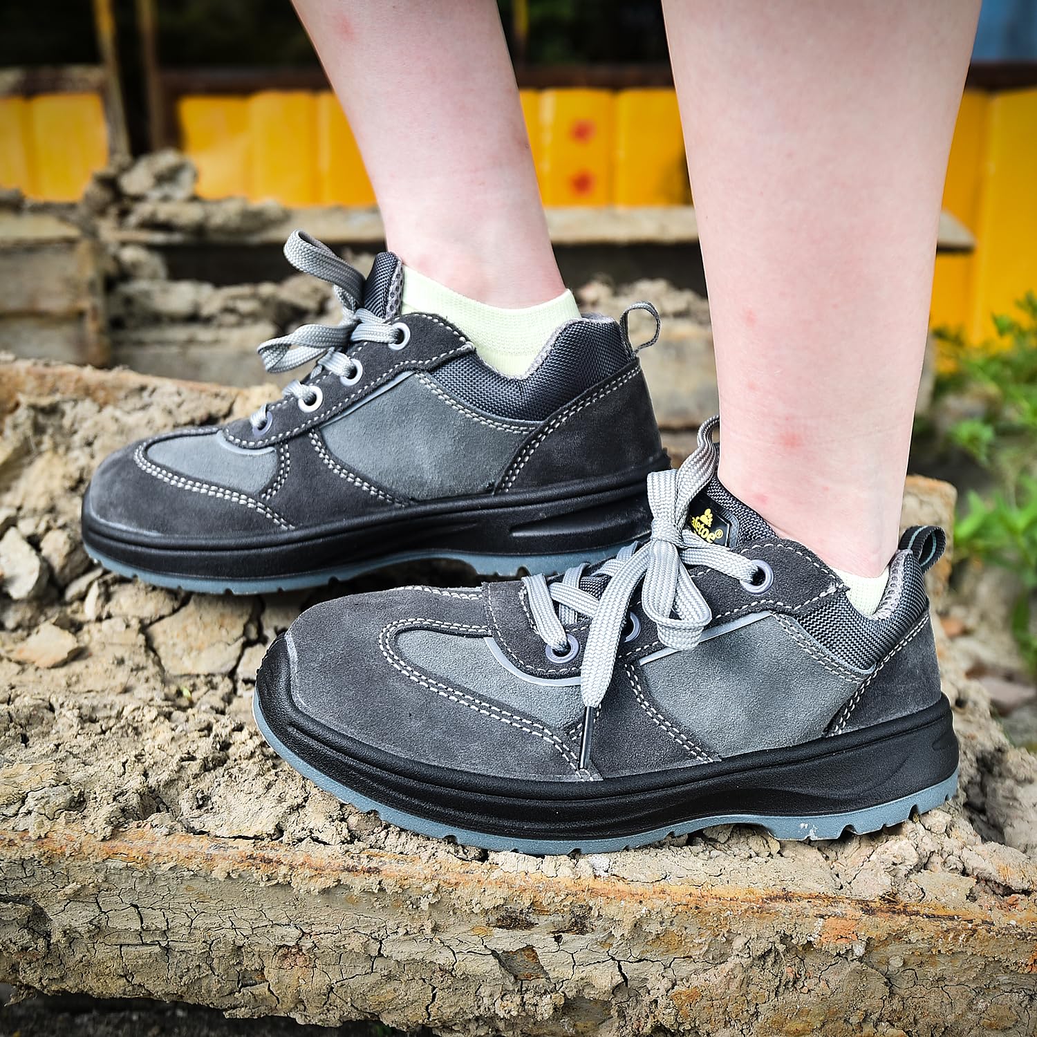 SAFEYEAR Stivali da lavoro leggeri da donna, neri Site Lady senza lacci Dealer scarpe da ginnastica di sicurezza, 4E Wide Fit Composite Toe Cap, pelle impermeabile S3 resistente, comoda soletta in gel