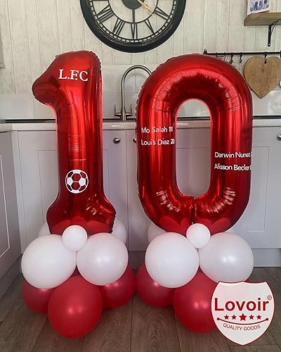 Miniatura 3 de Lovoir Globo rojo de 40 pulgadas, 10 dígitos gigantes, de papel de aluminio de Mylar para helio para fiesta de cumpleaños de 10 años, decoración de