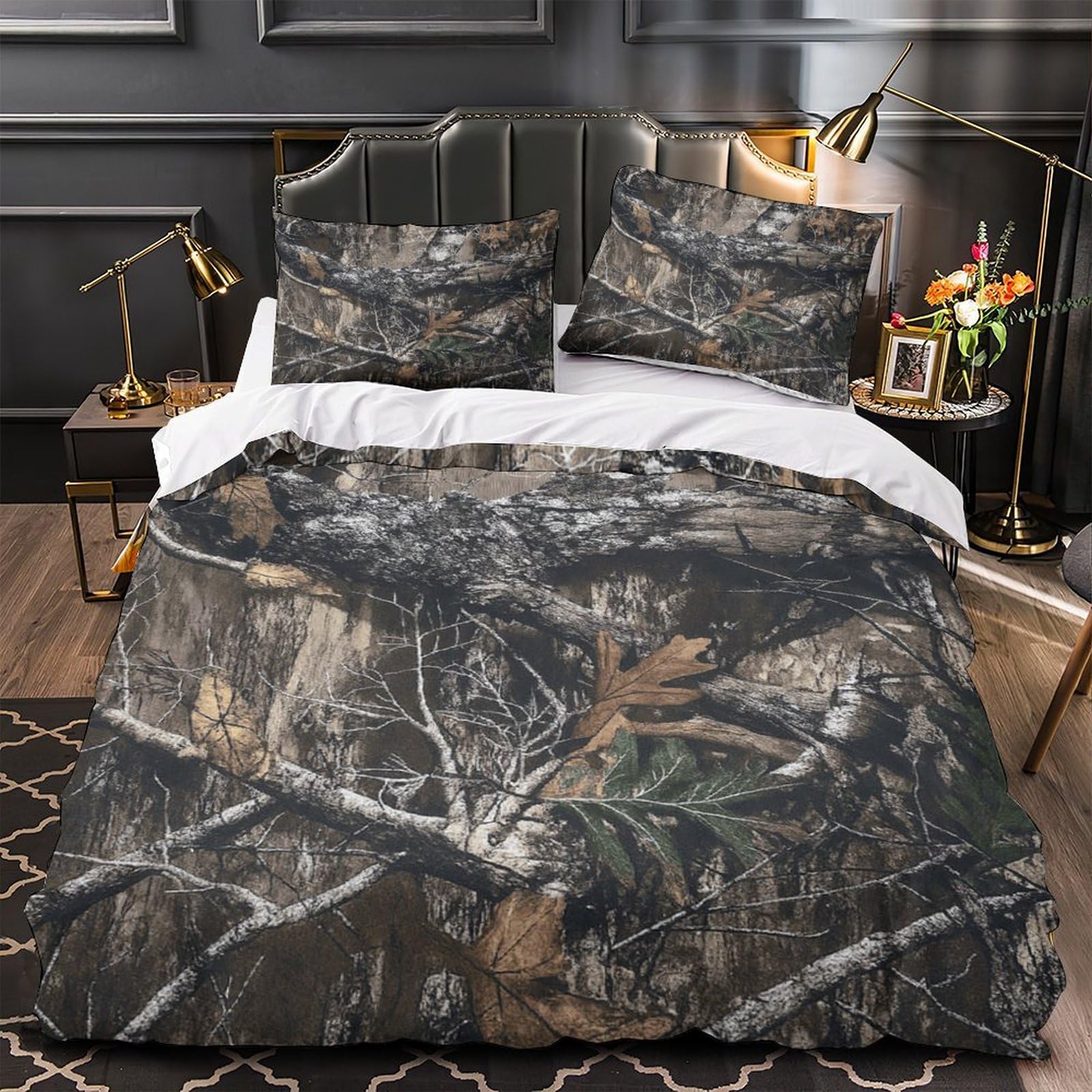 Linge de lit forêt camouflage en microfibre avec housse de couette 220x240cm et taies d'oreiller