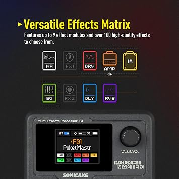SONICAKE Guitar Pedal Multi-Effects 9 Effects Modules 100 Presets