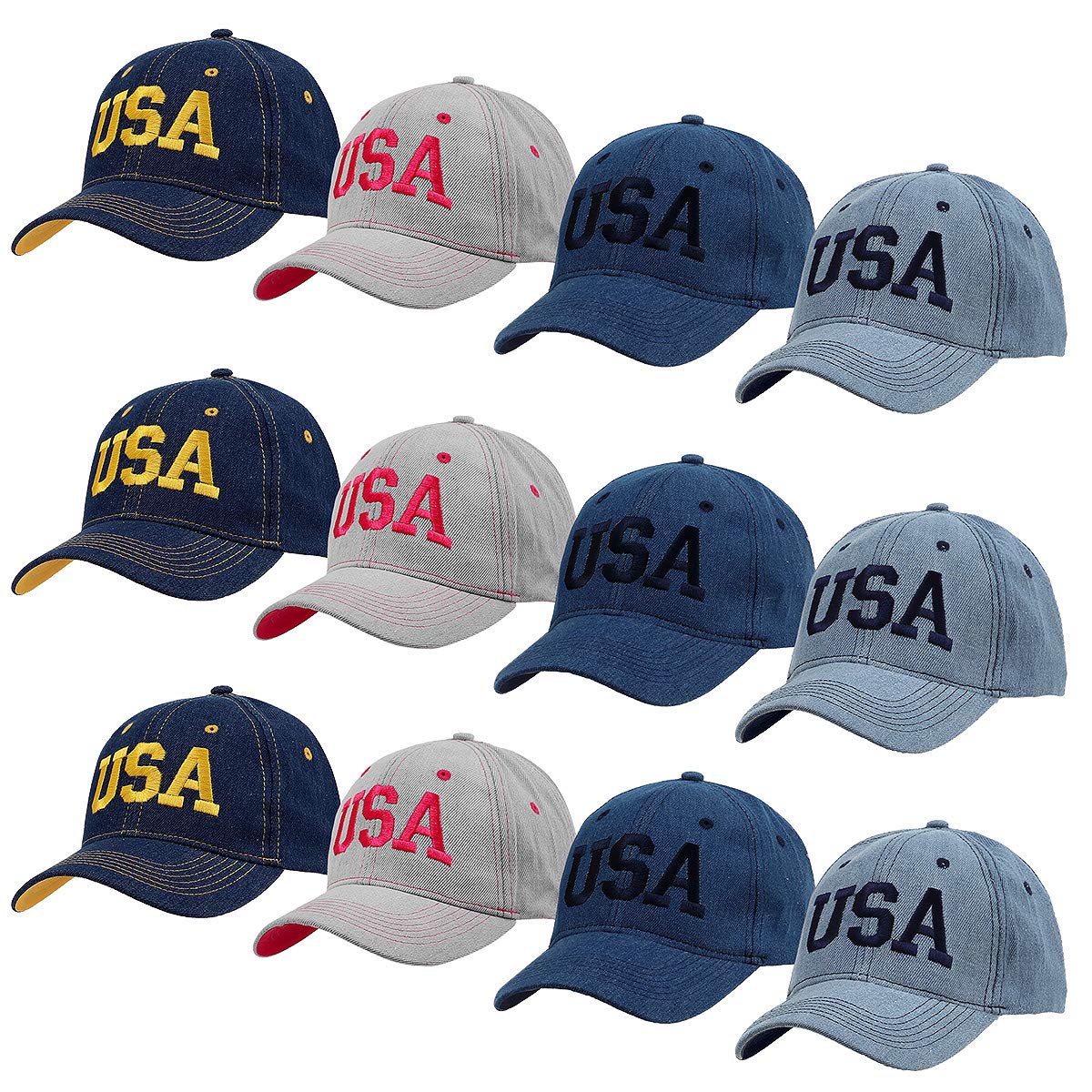 Wholesale 12-Pack Baseball Cap USA Designed and I Love Jesus Cap