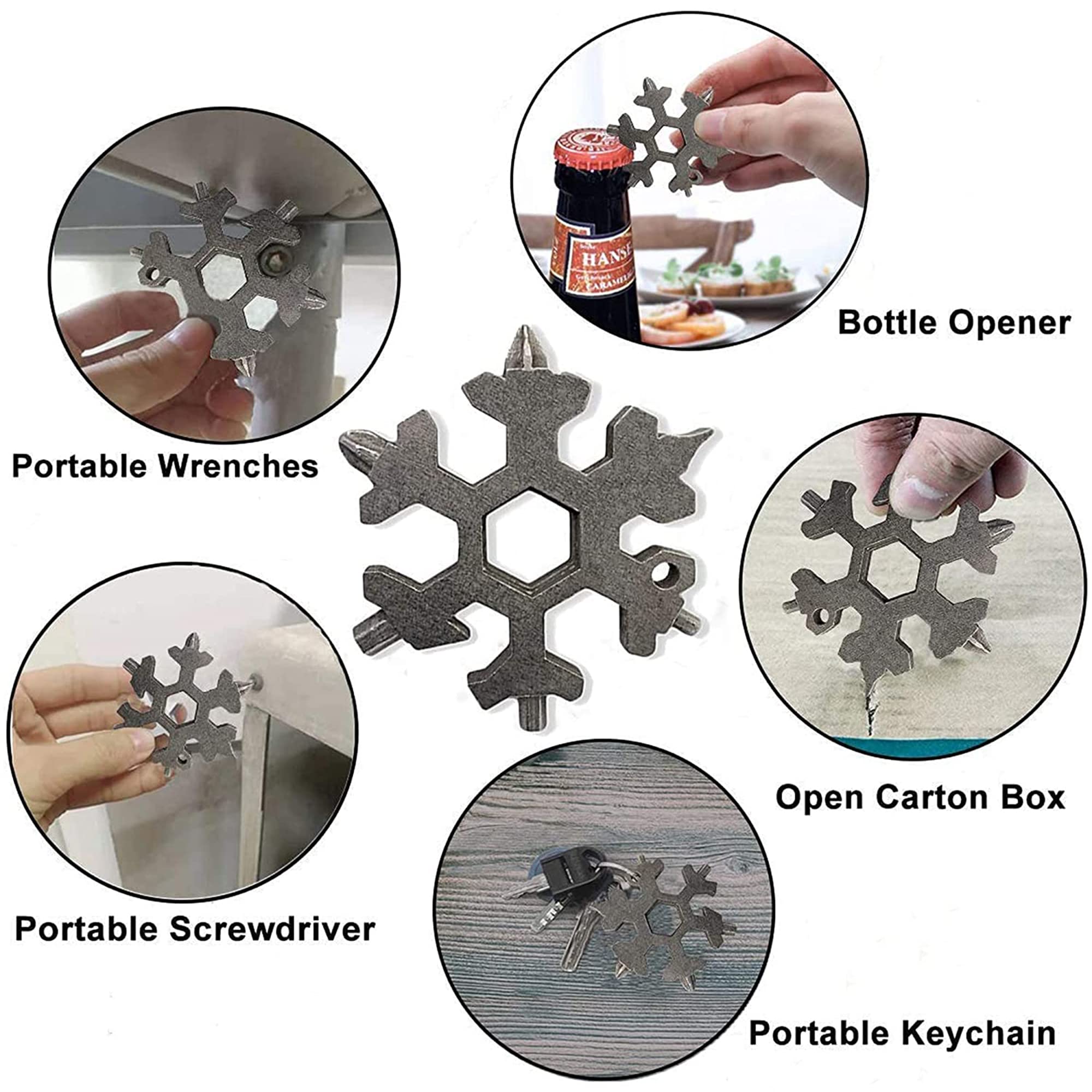 Multifunctional Snowflake 18 in 1 Tool Multi Tool Key-Chain-Screwdriver, Bottle Opener Tool Fits for Campers, Hikers, Bikers or Householder 3