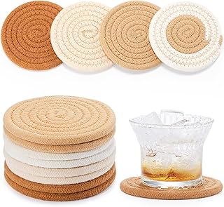 8Pcs Coasters for Drinks-Absorbent Drink Coasters for Coffee Table,Minimalist Cotton Woven Coaster for Modern Home Decor,Boho Fall Decor Tabletop Protection for Kinds of Cups 4.3 Inches 8mm Thick