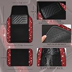 CAR PASS Shining Rhinestones Carpet, Bling Crystal Diamond Sparkly Glitter Car Floor Mat, Anti-Slip PVC Heel Pad Waterproof Automotive Universal for SUV Sedan Van 4pcs for Girl Women Men (Black Red)