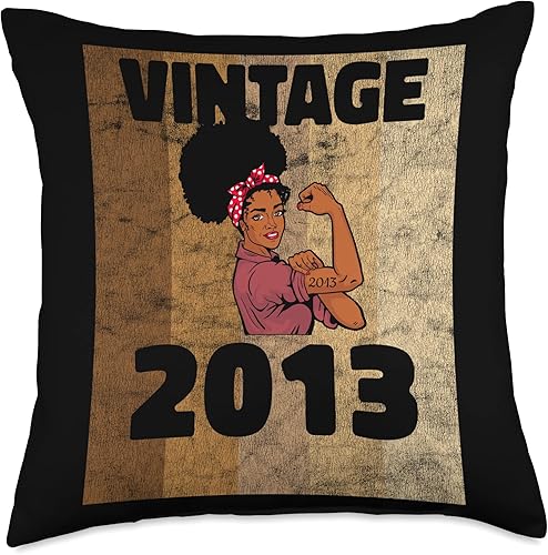Black Pride Melanin Queen African American Gifts Vintage 2013 Limited Edition 10th Birthday Afro Girls Women Throw Pillow 18x18 Multicolor
