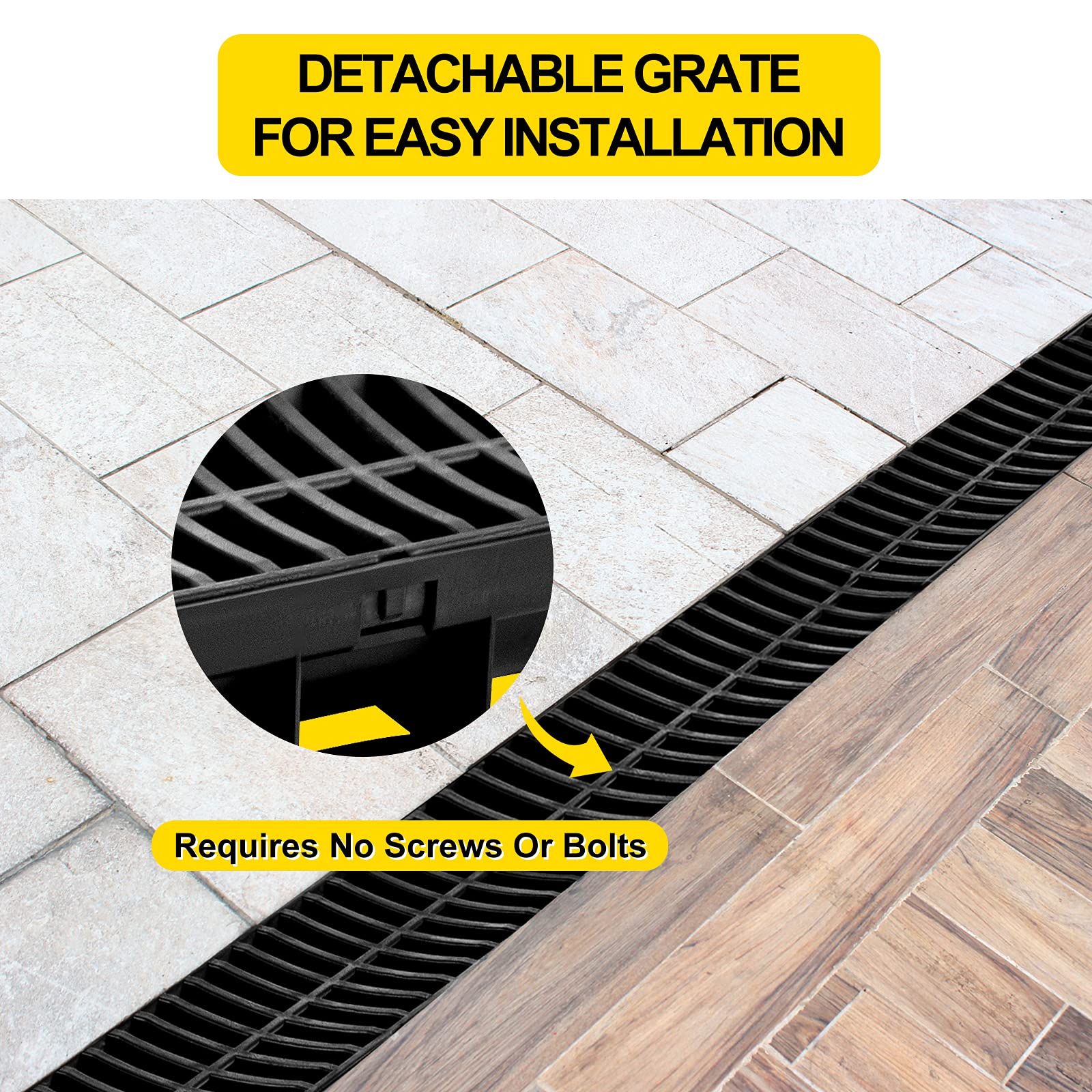 VEVOR Trench Drain System, Channel Drain with Plastic Grate, 5.8x3.1