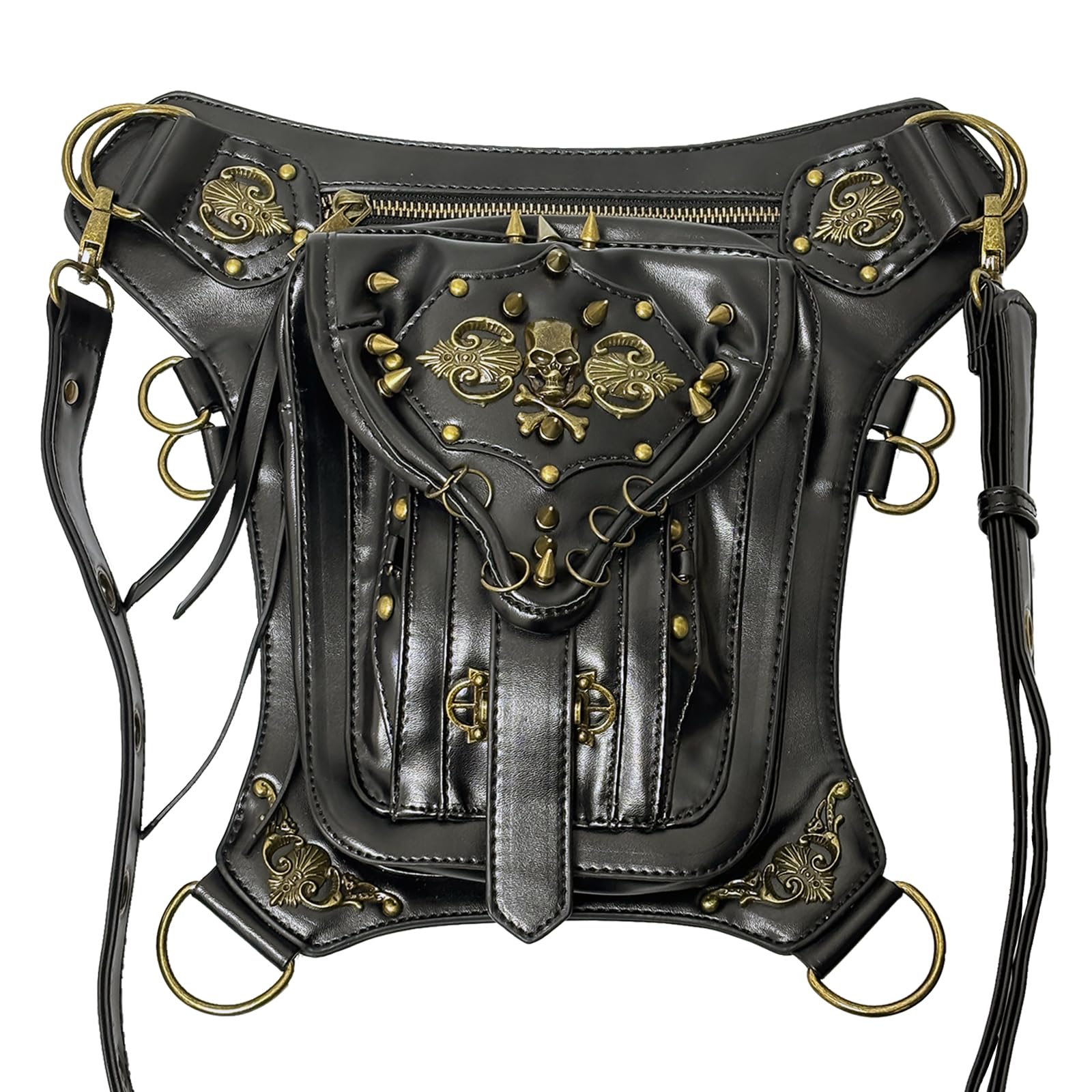 HUKSOSE Steampunk Waist Bag PU Leather Gothic Vintage Shoulder Bag Thigh Leg Motorcycle Crossbody Bag Fanny Pack for Women...