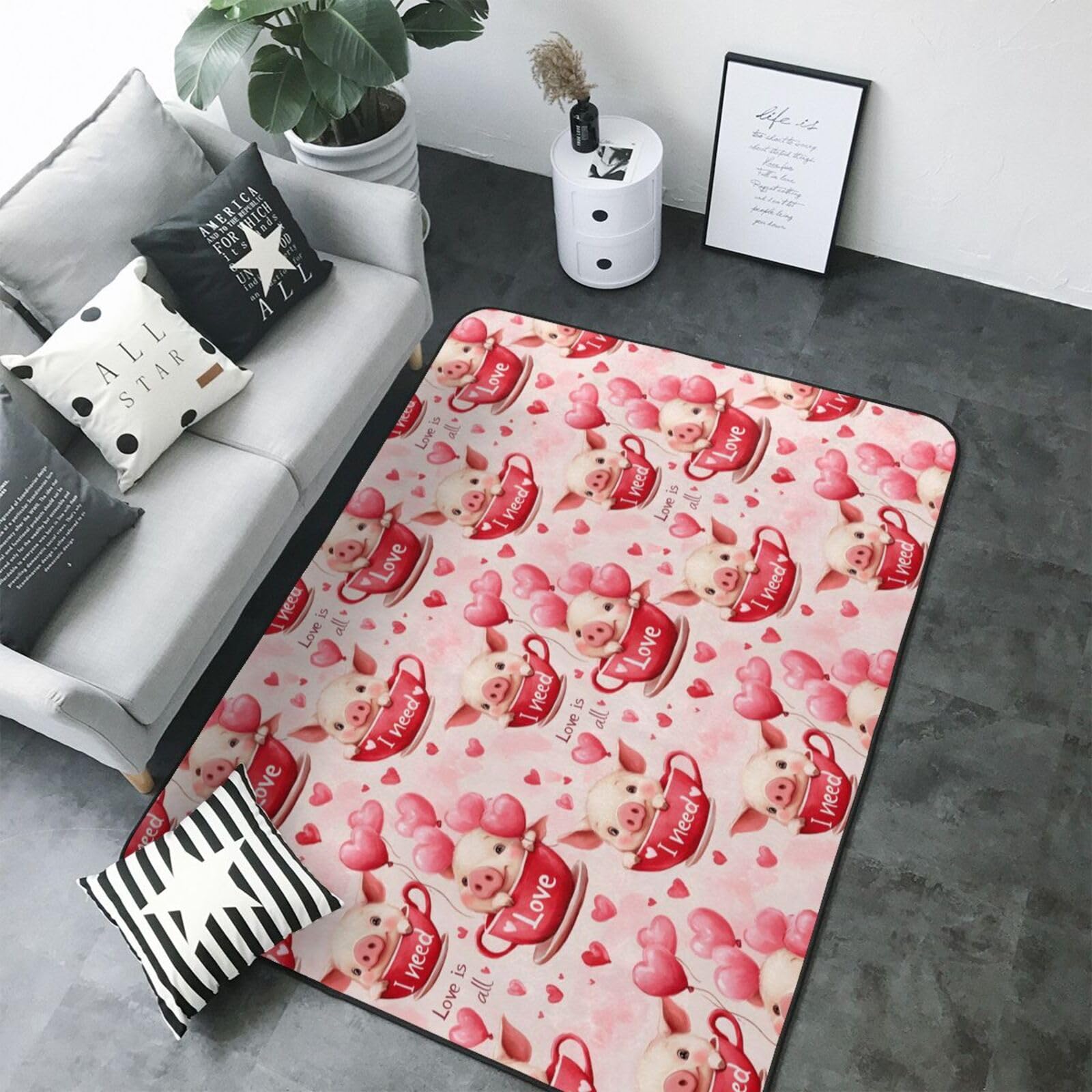 Tapis antidérapant pour chambre d'enfant, grand modèle lavable motif cochon
