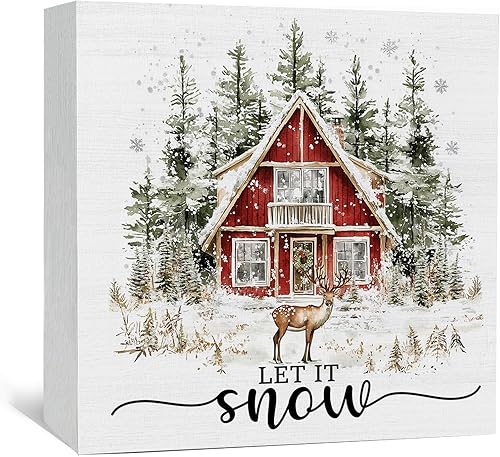 Miniatura 15 de Letrero Let It Snow, Letrero de Caja de Madera de Navidad de Invierno, Decoraciones Navideñas de Granja, Letreros de Madera de Reno de Invierno de