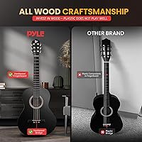 Vista 4 de Pyle Kit de guitarra acústica para principiantes, instrumento de madera de tamaño junior 3/4 con kit completo de accesorios, púas, correa