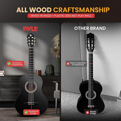 Miniatura 4 de Pyle - Juego de guitarra acústica para principiantes, instrumento junior de 34 de tamaño, para niños y adultos, 36 pulgadas, negro brillante