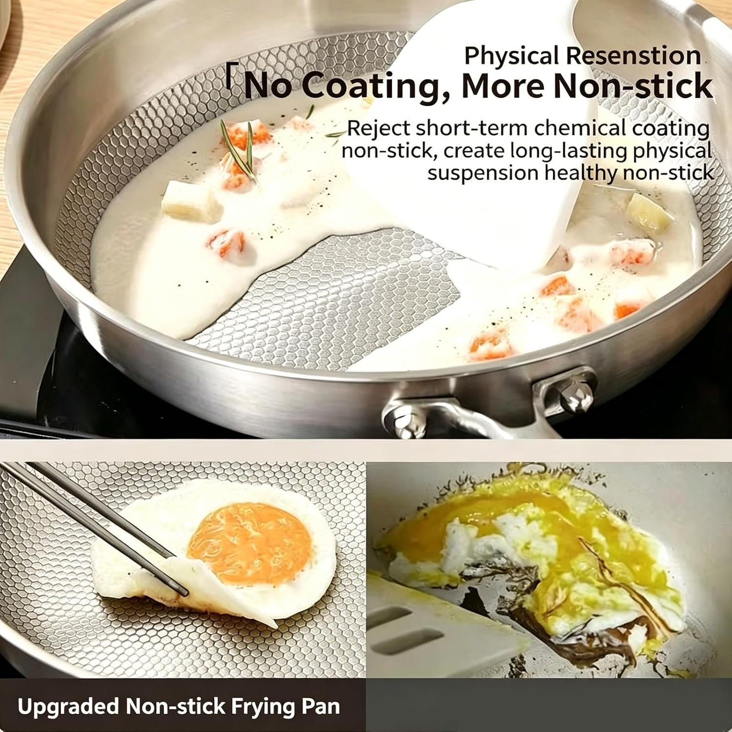 Titanium Hammered Pan Pro With Lid, Non Stick No Coating titanium skillet, Ultra-Durable, Scratch-Resistant, Even Heating for Cooking Pan, all Cooktops,With lid,10.24 in