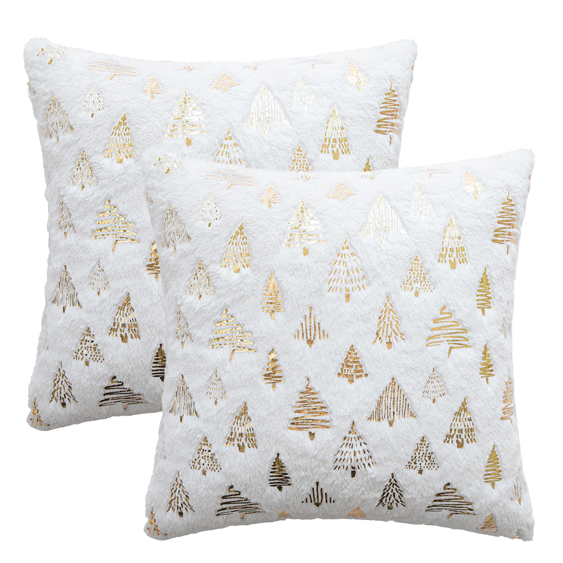 Housse de coussin Noël 45x45 blanc or lot de 2 taies oreiller canapé salon