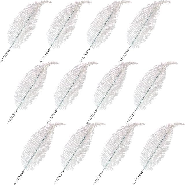 12 Pieces Christmas Clip On Feather Ornament White Artificial Leaves Christmas Glittery Baubles Fake Christmas Tree Leaves for Xmas Tree Decor Holiday Flower Arrangements Wreaths Indoor and Outdoor