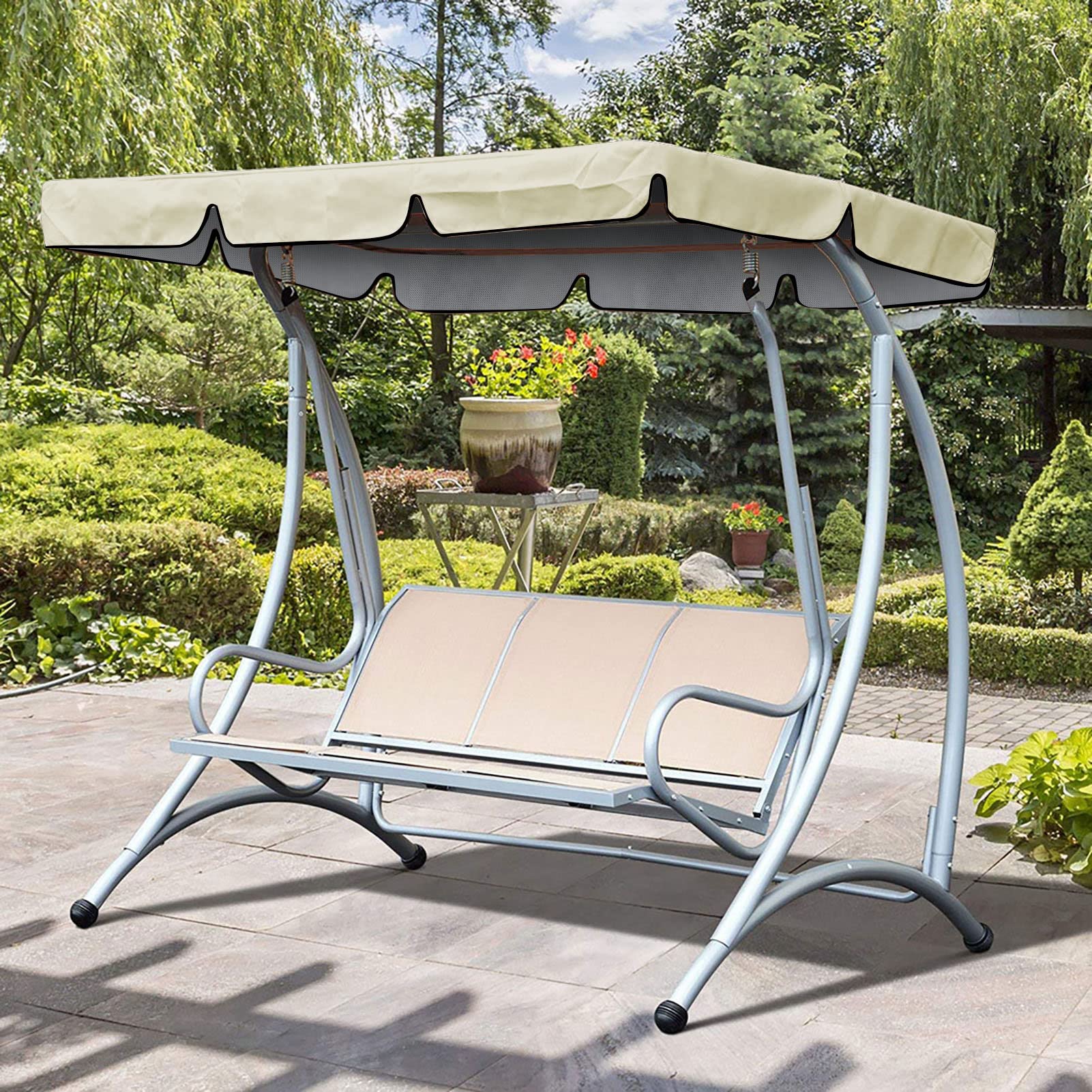 Reemplazo de Toldo Columpio, Tela Oxford Recubierta de Plata 600D, Toldo Columpio Impermeable, Cubierta Superior Abatible con Protección contra el Polvo y el Sol(C)