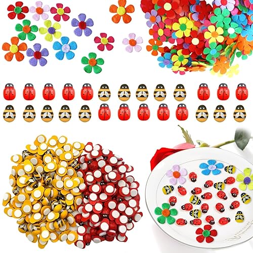 250 Pièces Coccinelles Abeilles Fleurs en Feutre Autocollantes Mini Décorations
