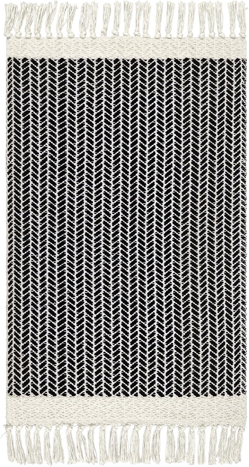 Lahome Boho Bathroom Rugs, Small 2x3 Front Door Mat Lightweight Kitchen Rug Woven Cotton Area Rug with Tassels, Farmhouse Washable Black and White Throw Rug Low Pile Carpet for Entry Laundry - Image 10
