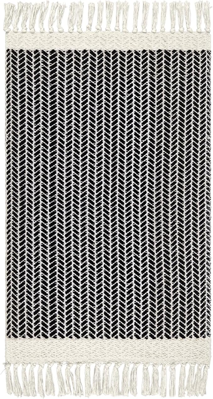 Tapete Boho Lahome 2x3 pies Algodón Negro y Blanco Lavable miniatura 10