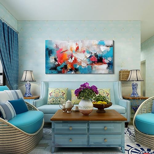 Miniatura 5 de Lienzo abstracto pintado a mano en azul y rosa, decoración de pared de oficina, arte de pared para sala de estar, pinturas para decoración de pared,