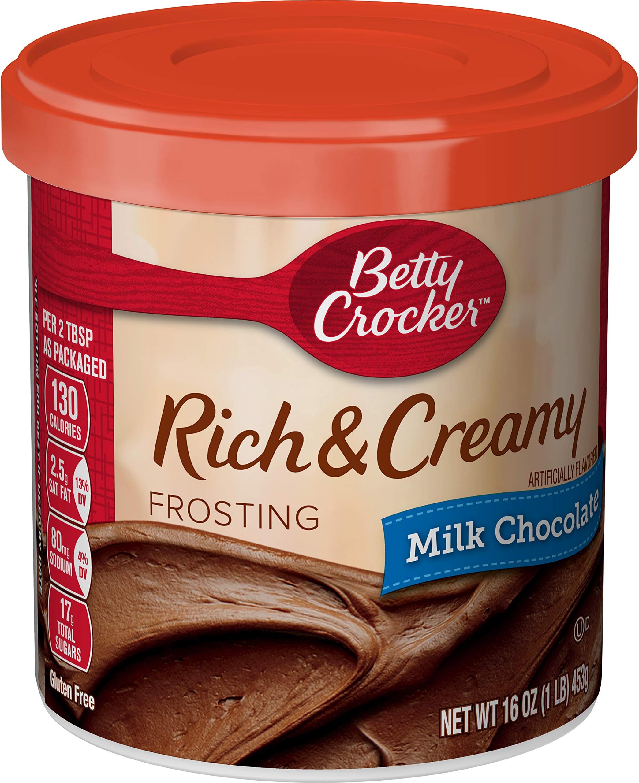 Betty Crocker Frosting, Rich & Creamy Gluten Free Frosting, Milk Chocolate, 16 oz Canister