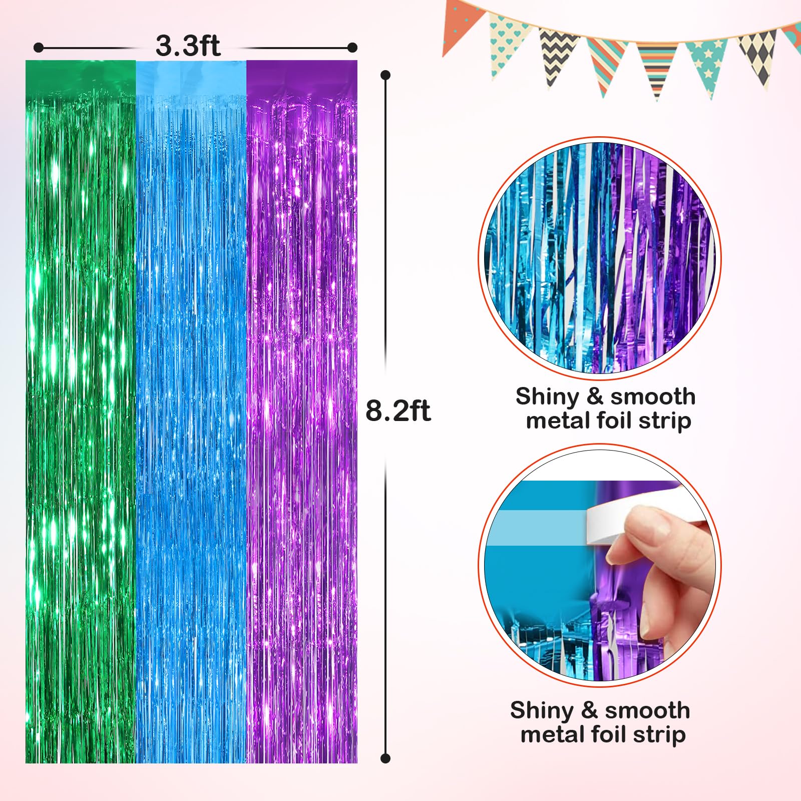Rainbow Metallic Tinsel Foil Fringe Curtains, 2 Pack 3.3x8.3 Feet Party Streamer for Birthday Party Decorations, Halloween Decor, Foil Curtain for Bachelorette Party