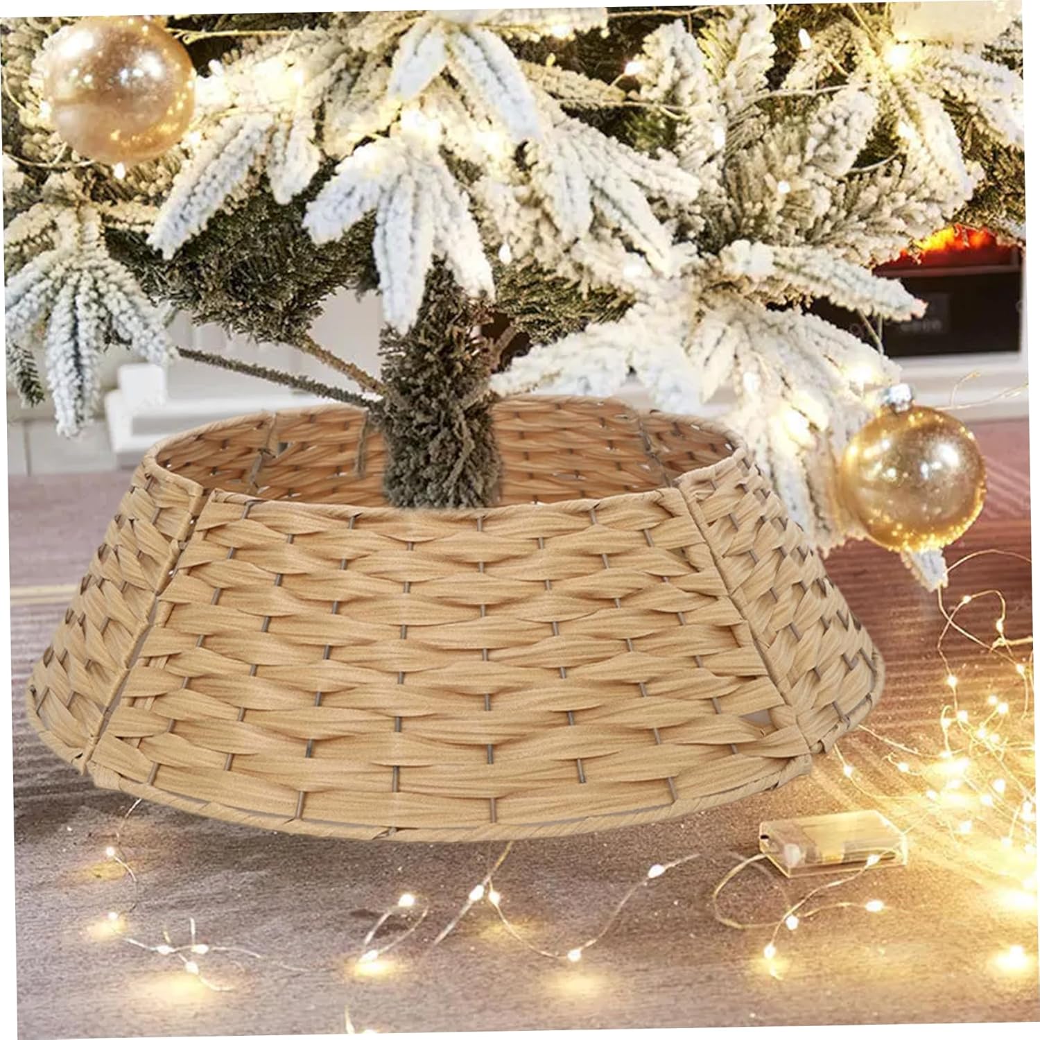 Christmas Tree Collar Woven Christmas Tree Stand Cover for Xmas Home Party Decorations Natural Color Decorations