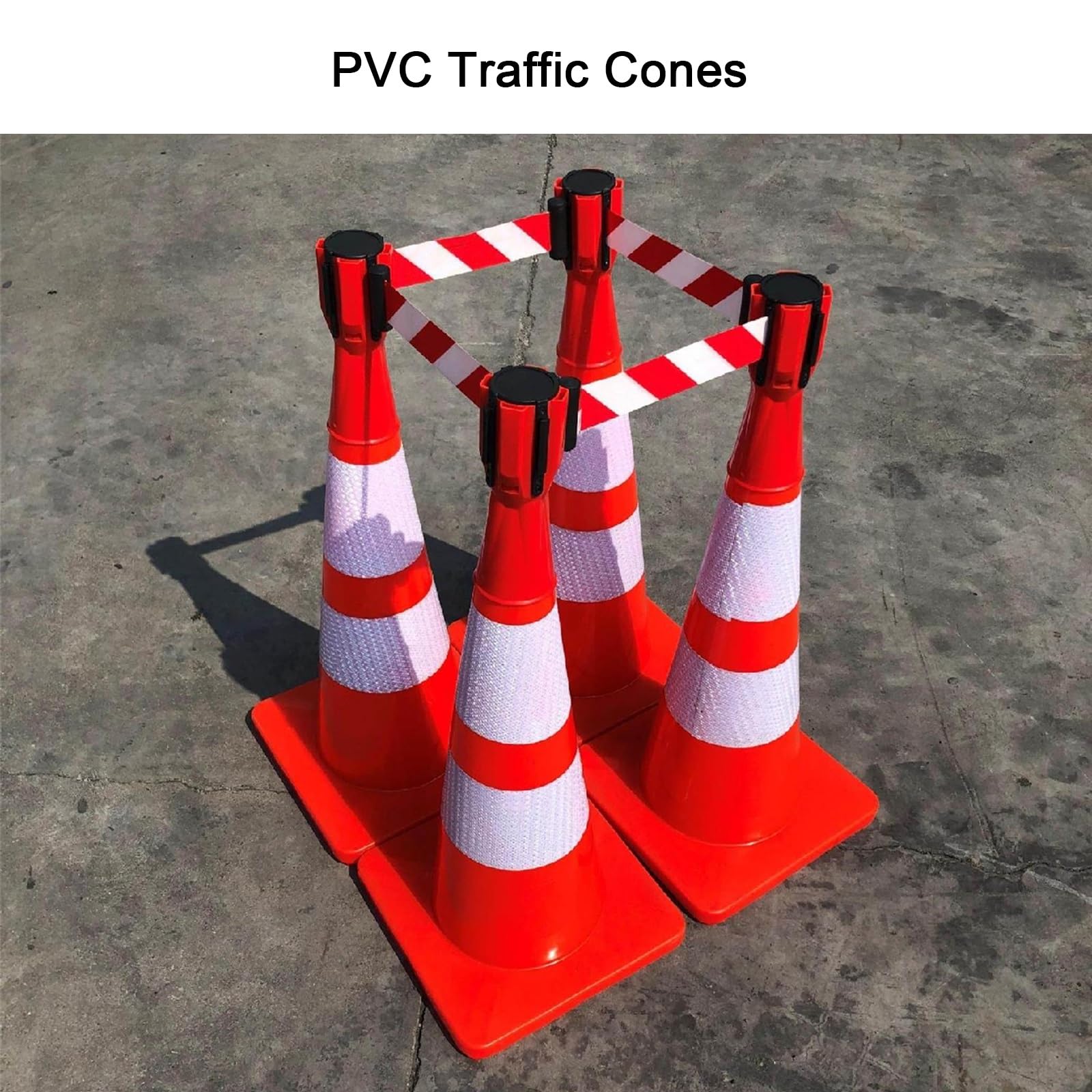Cono de Señalización, Conos de Advertencia, con Cinta Telescópica, Colores Llamativos, Resistente y Duradero, para Obras y Carreteras (4 Unidades)(70cm/28in)