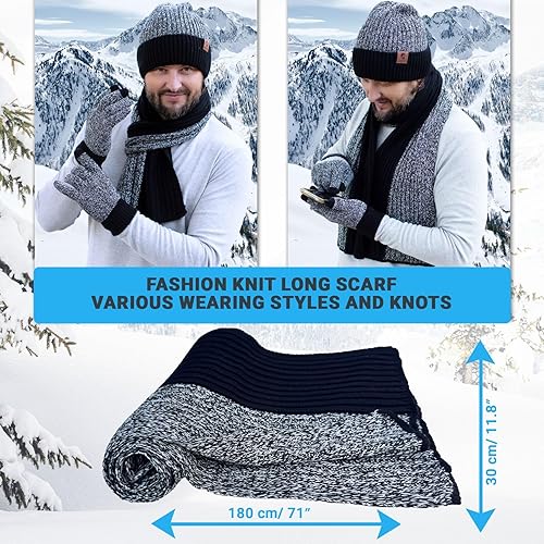 Miniatura 3 de Gorro de punto para invierno, bufanda larga y cálida, guantes para pantalla táctil, para hombres y mujeres, con forro polar